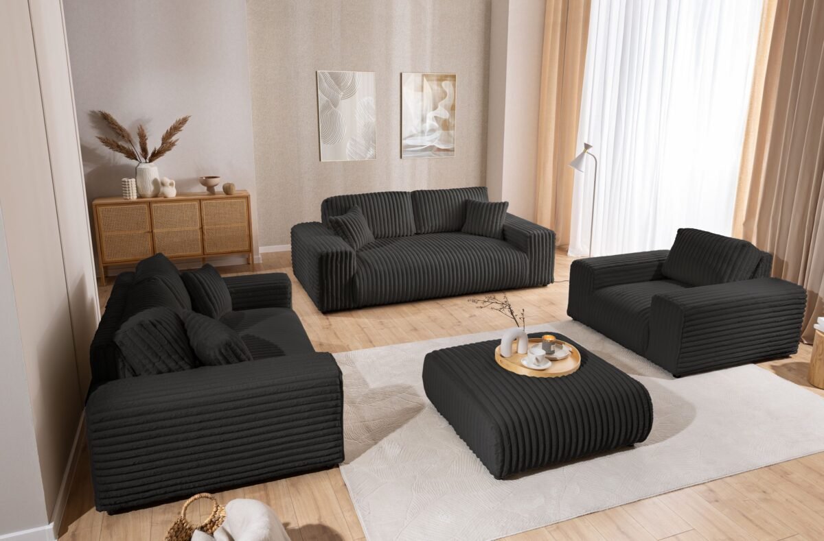 Product Name: Three-Seater Sofa – Black | SOF-7418 - Image 4