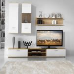 TVU-6760 | مكتبة حائط متكاملة - أبيض وخشابي