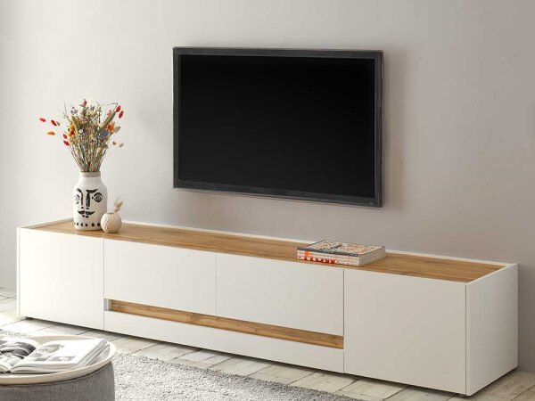 Modern Extended TV Unit – White & Wood | TVU-6761