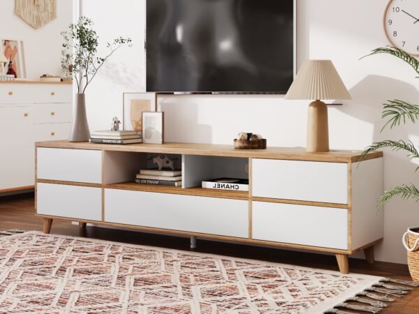 Modern Geometric TV Stand – Wood & White | TVU-6771
