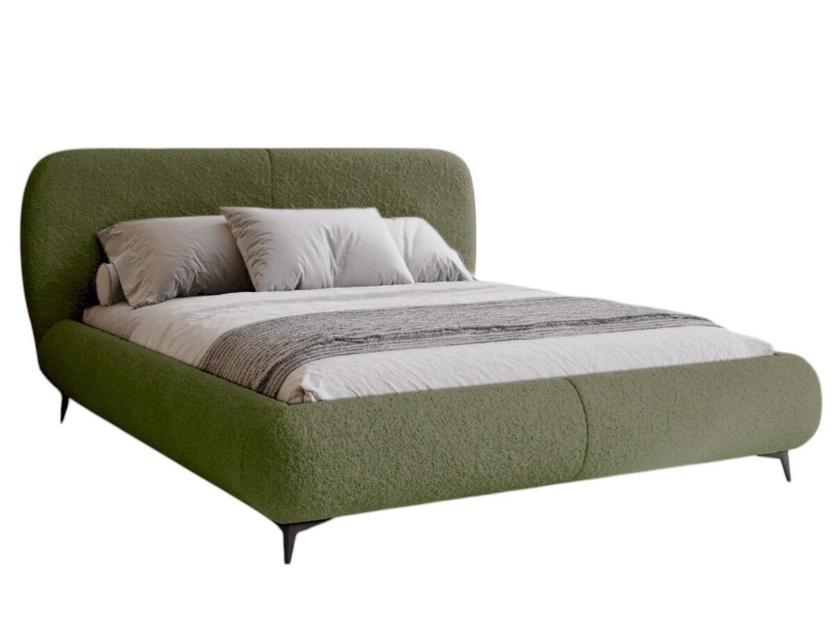 Modern Vertical Panel Bouclé Bed – Olive Green | BED-2987 - Image 2