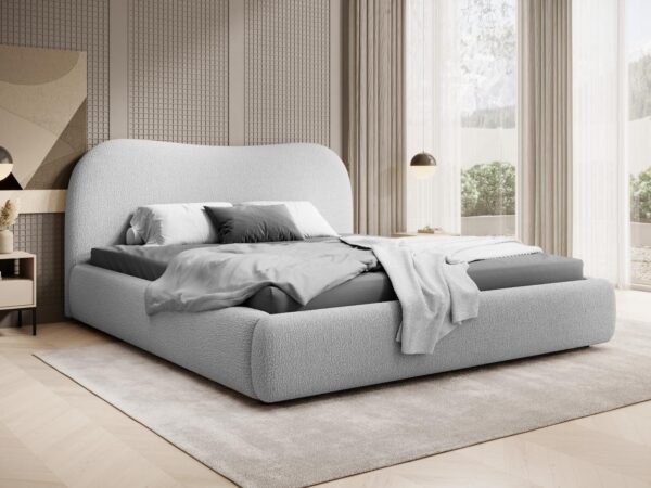 سرير مبطن "بوكليه" بتصميم انسيابي – رمادي فاتح | BED-2988