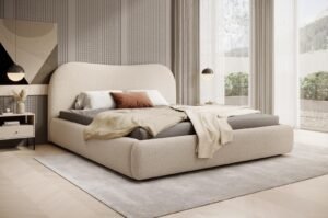 سرير "بوكليه" بتصميم انسيابي مريح – بيج كريمي | BED-2989
