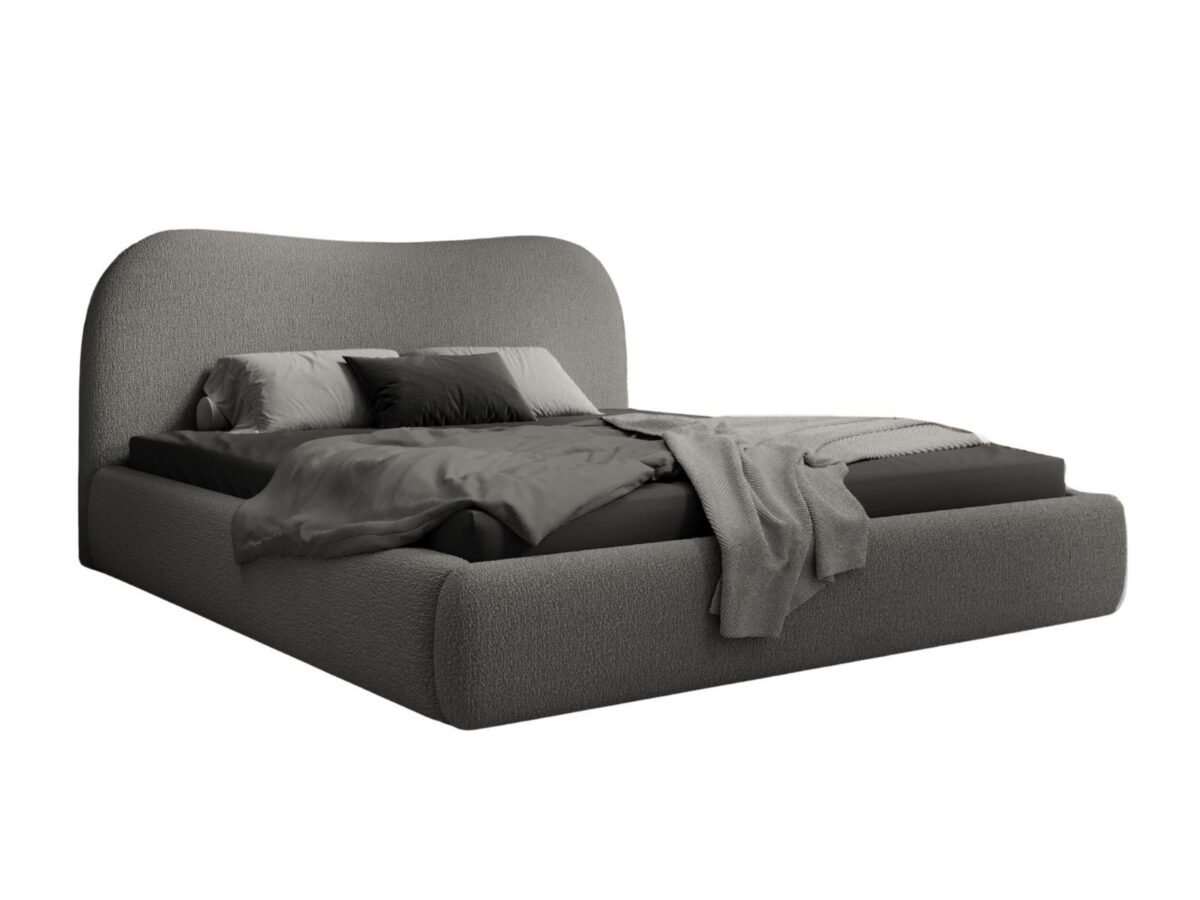 ⁦سرير "بوكليه" بتصميم انسيابي مريح – رمادي غامق | BED-2990⁩ - الصورة ⁦2⁩