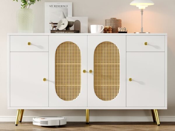 Sideboard BUF-7325 – White + Rattan + Gold