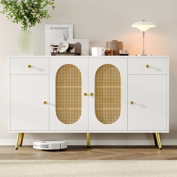 Sideboard BUF-7325 – White + Rattan + Gold