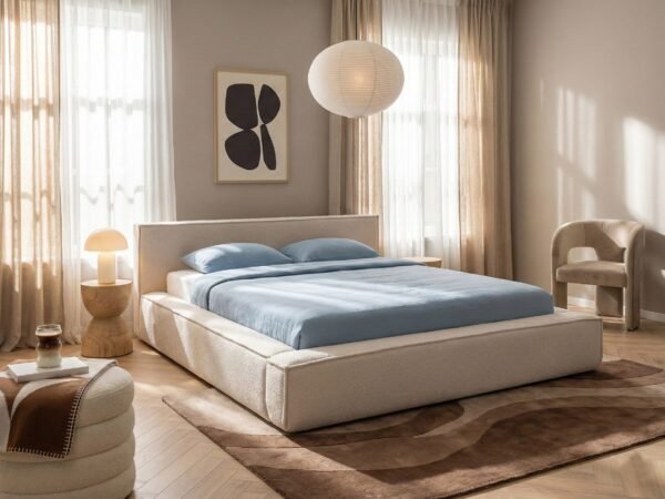 سرير "بوكليه" مينيمال بتصميم صندوقي ناعم – بيج فاتح | BED-2991