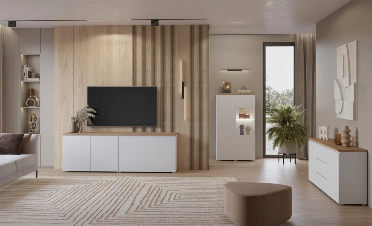 ⁦وحدة تلفزيون TVU-6786 – أبيض + بيج خشبي⁩ - الصورة ⁦6⁩