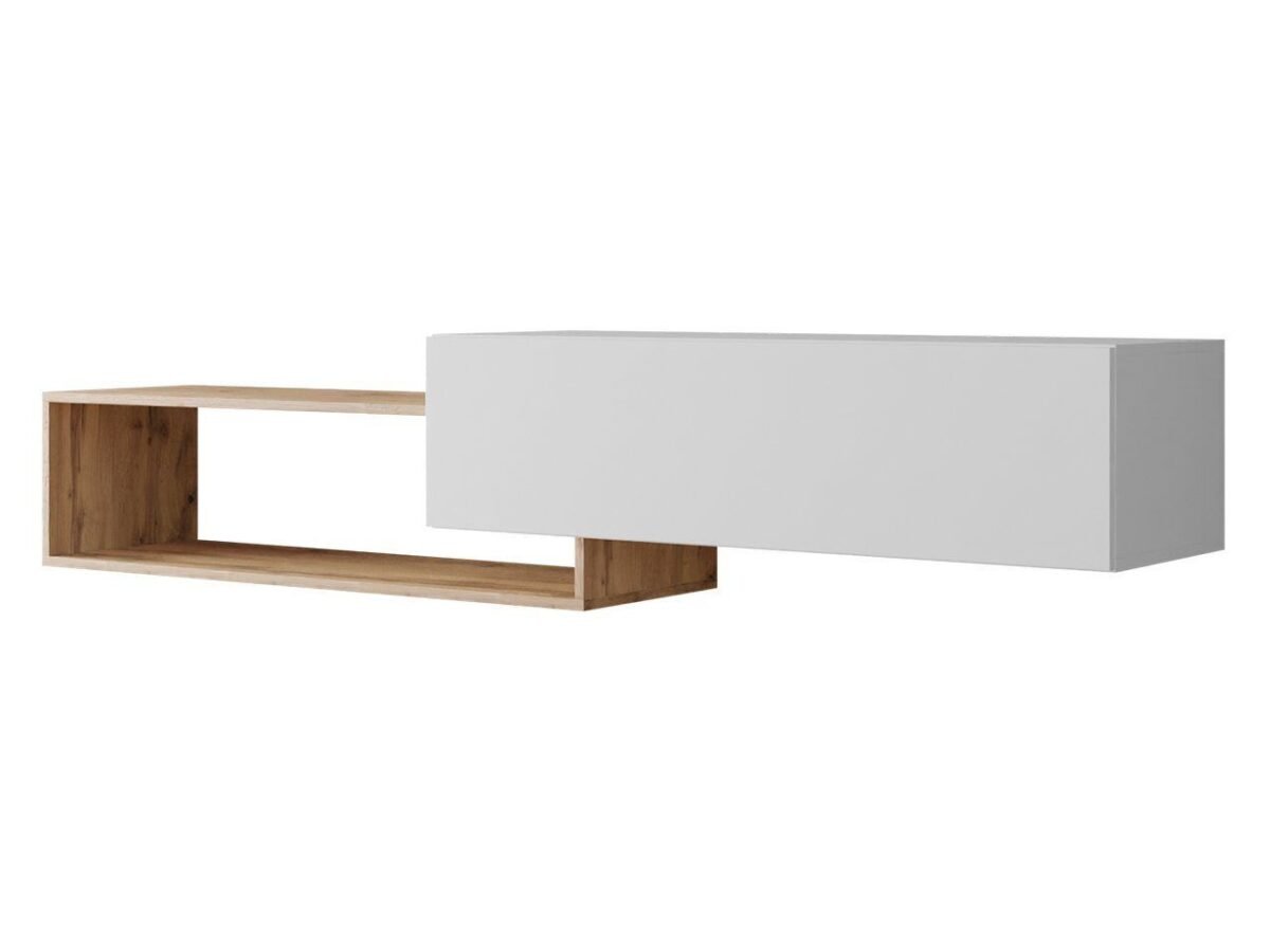 ⁦وحدة تلفزيون مودرن – (أبيض وخشبي) | TVU-6755⁩ - الصورة ⁦2⁩