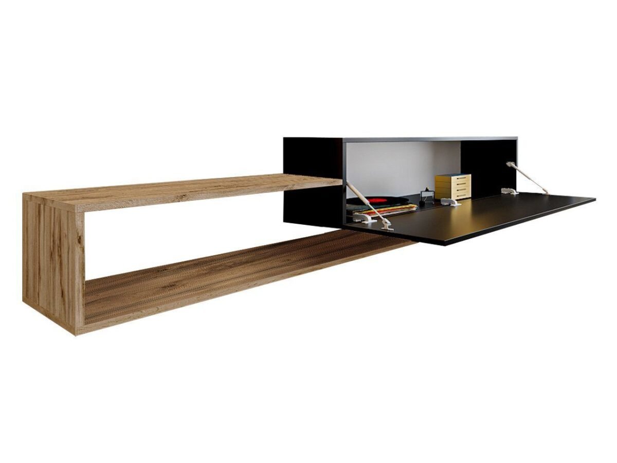 Modern Versatile TV Unit – Matte Black & Wood | TVU-6756 - Image 2