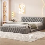 سرير كابتونيه ملكي – رمادي | BED-2975