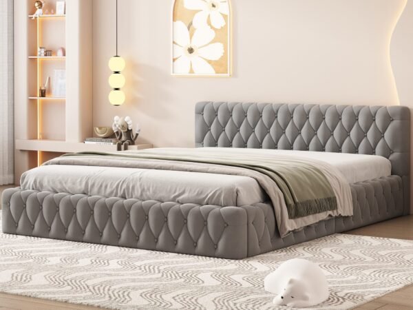 سرير كابتونيه ملكي – رمادي | BED-2975