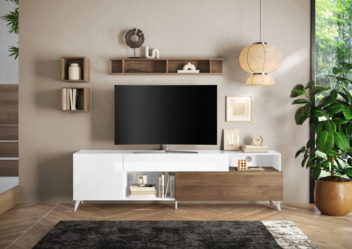 ⁦TVU-6775 | وحدة تلفزيون - أبيض وخشابي⁩ - الصورة ⁦1⁩