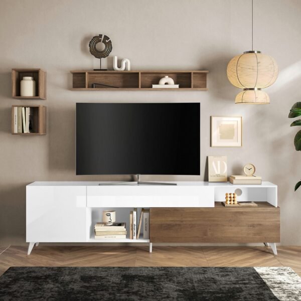 TVU-6775 | وحدة تلفزيون - أبيض وخشابي