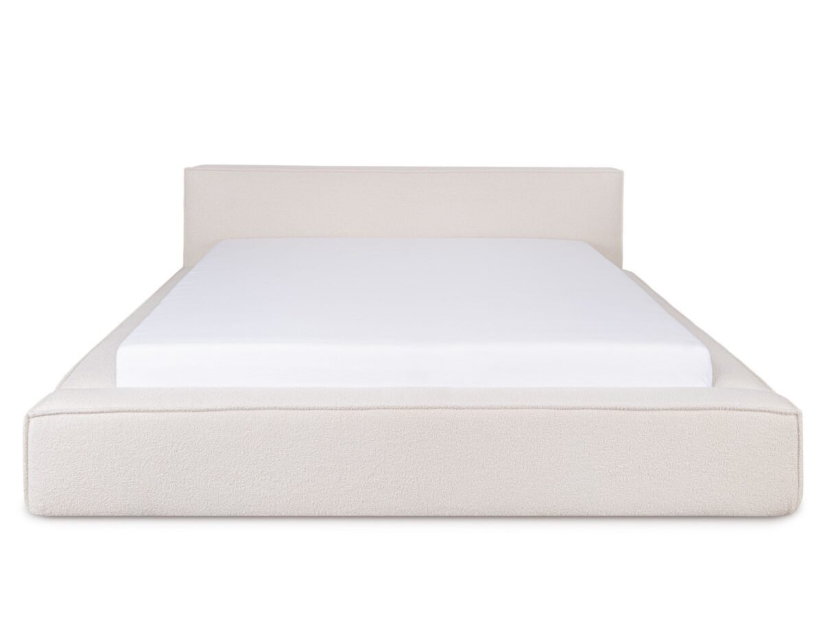 Minimalist "Bouclé" Box-Frame Bed – Light Beige | BED-2991 - Image 3