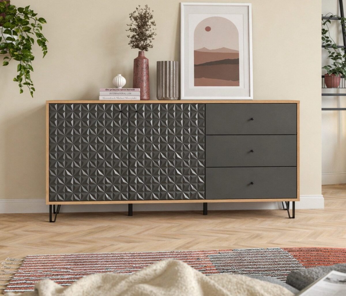 Sideboard BUF-7321 – Dark Grey & Wood - Image 1