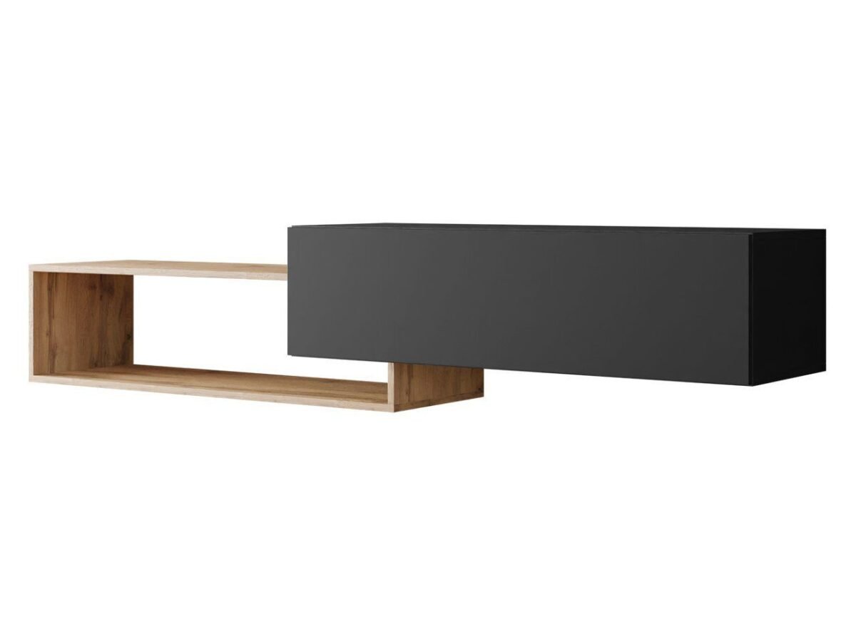 Modern Versatile TV Unit – Matte Black & Wood | TVU-6756 - Image 3