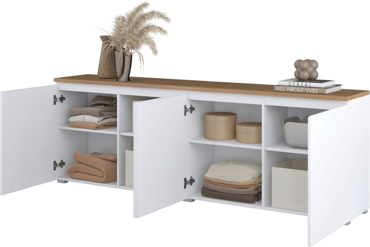 ⁦وحدة تلفزيون TVU-6786 – أبيض + بيج خشبي⁩ - الصورة ⁦4⁩