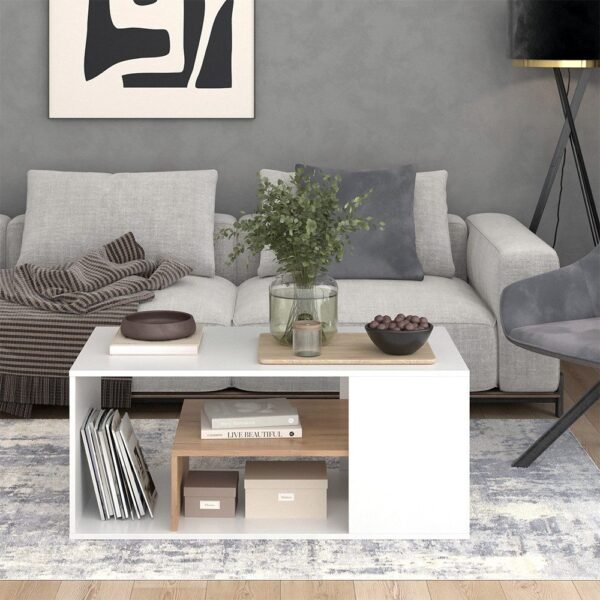 CFT-2926 Coffee Table – Simple White with Warm Wood