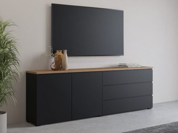 TV Unit TVU-67868 – Black + Light wooden