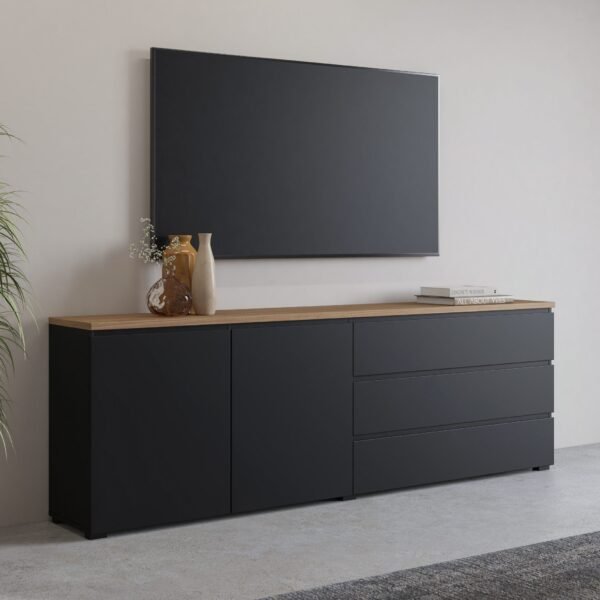 TV Unit TVU-67868 – Black + Light wooden