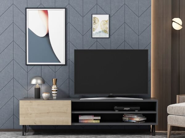 Modern Industrial TV Unit – Dark Grey & Wood | TVU-6763