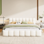 ⁦سرير مبطن بتصميم مكعبات "باف" – أبيض كريمي | BED-2985⁩ - الصورة ⁦3⁩