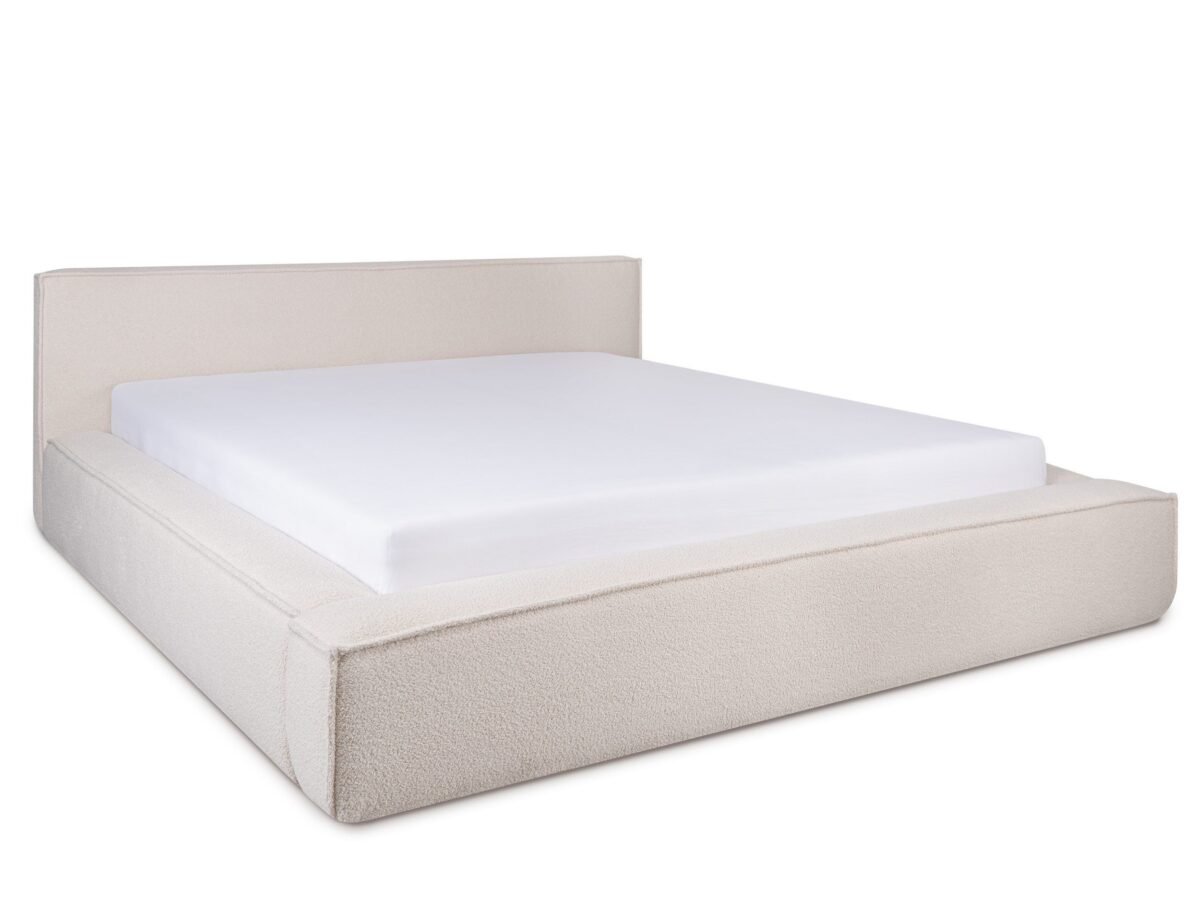 Minimalist "Bouclé" Box-Frame Bed – Light Beige | BED-2991 - Image 2