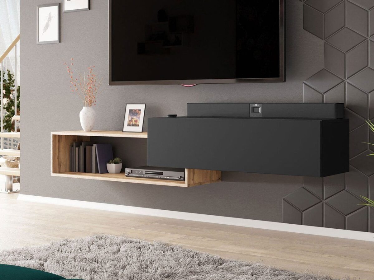 Modern Versatile TV Unit – Matte Black & Wood | TVU-6756 - Image 5