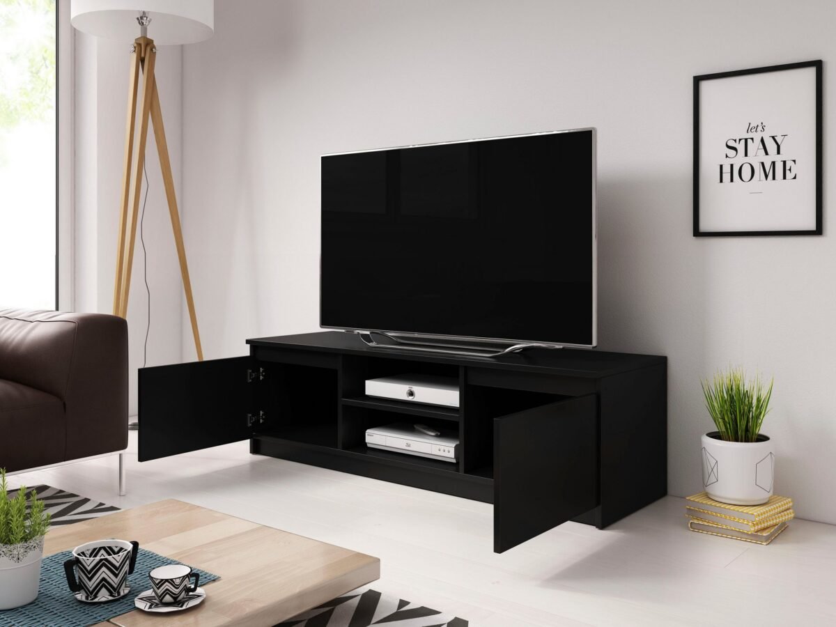 Modern Dual-Door TV Unit – Solid Black | TVU-6769 - Image 2