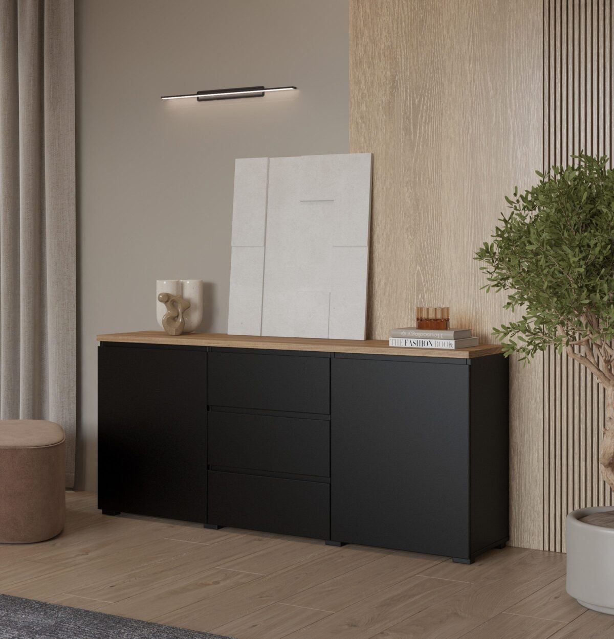 Olfa Sideboard - BUF-7308 (Black & Wood ) - Image 1