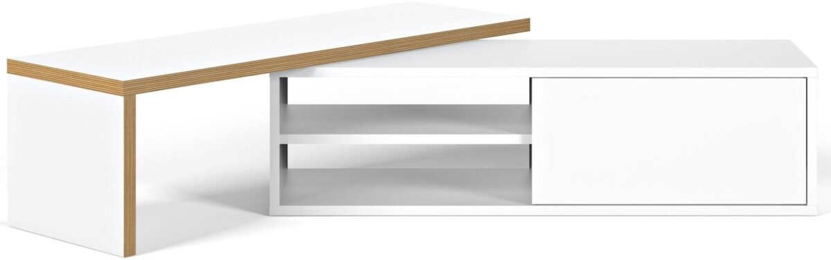 Modern Flexible TV Unit – Bright White with Wood Accents | TVU-6780 - Image 7