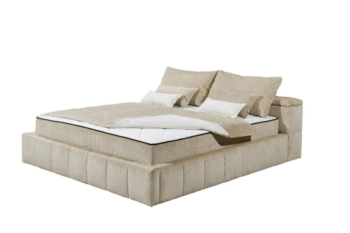 ⁦سرير مع مساحة تخزين ذكية – بيج رملي | BED-2984⁩ - الصورة ⁦1⁩