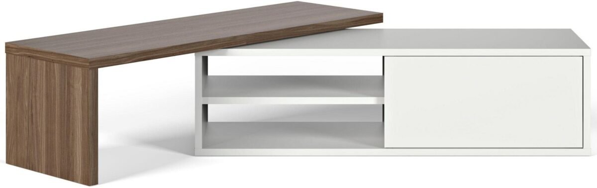 ⁦وحدة تلفزيون مودرن بتصميم انسيابي مرن – أبيض وخشبي | TVU-6778⁩ - الصورة ⁦3⁩