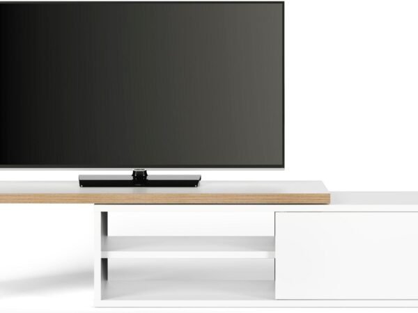 Modern Flexible TV Unit – Bright White with Wood Accents | TVU-6780