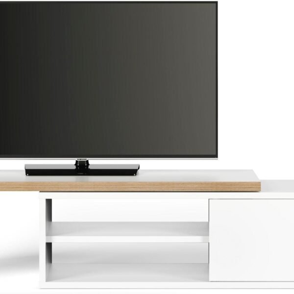 وحدة تلفزيون مودرن مرنة – أبيض ناصع بلمسات خشبية | TVU-6780