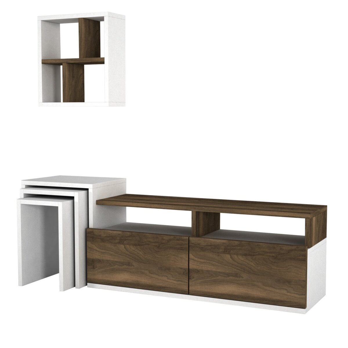 Modern TV Unit in Bright White & Warm Wood | TVU-6767 - Image 2