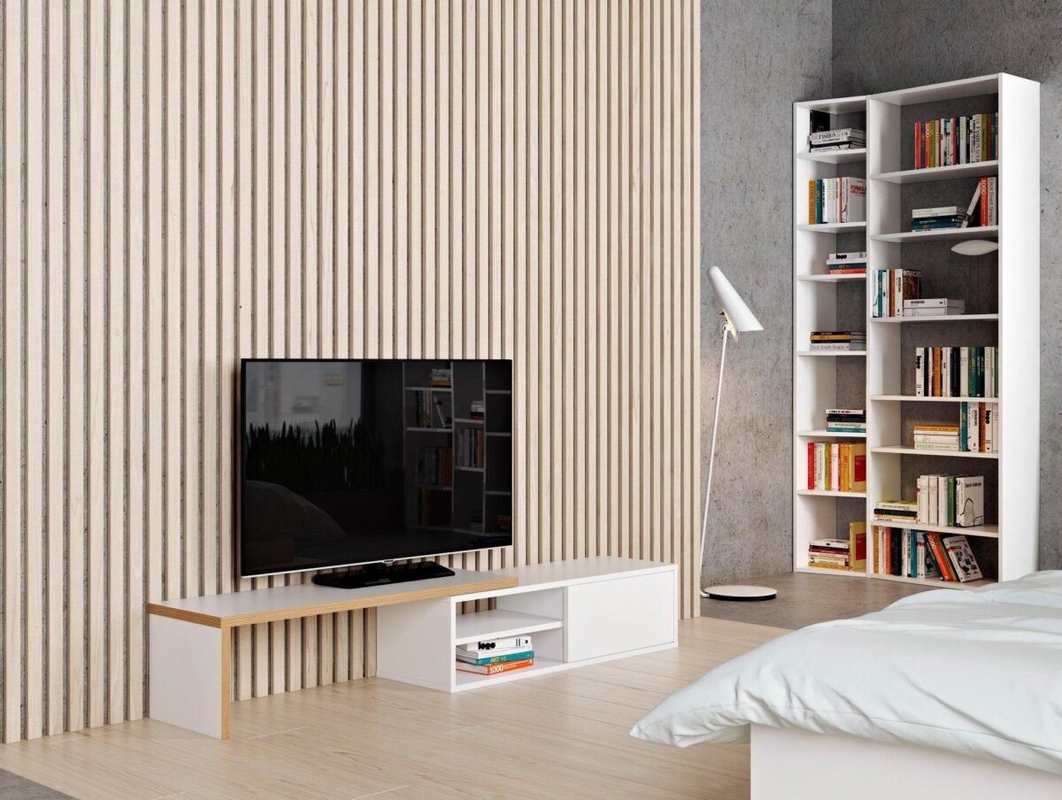 Modern Flexible TV Unit – Bright White with Wood Accents | TVU-6780 - Image 4