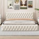سرير كابتونيه ملكي – بيج فاتح | BED-2974