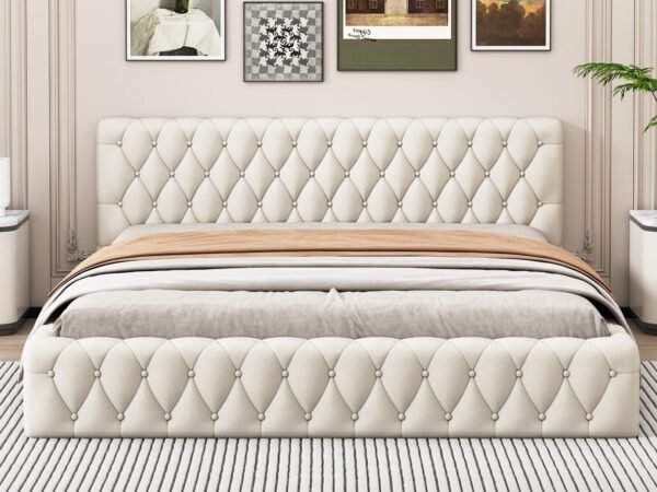 سرير كابتونيه ملكي – بيج فاتح | BED-2974