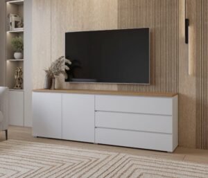 ⁦وحدة تلفزيون TVU-6787 – أبيض + بيج خشبي⁩ - الصورة ⁦3⁩