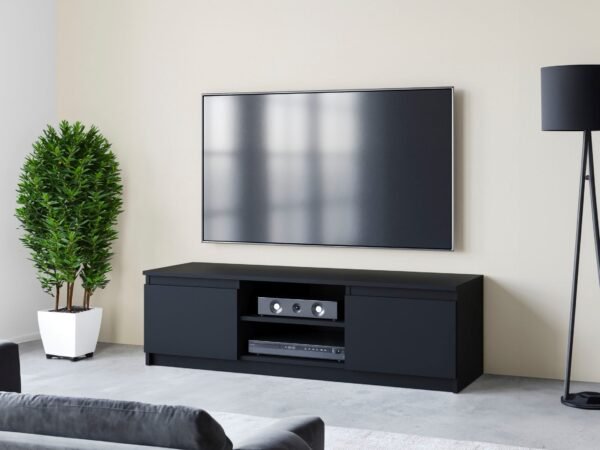 Modern Dual-Door TV Unit – Solid Black | TVU-6769