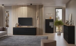 ⁦وحدة تلفزيون TVU-67868 – أسود + بيج خشبي⁩ - الصورة ⁦2⁩