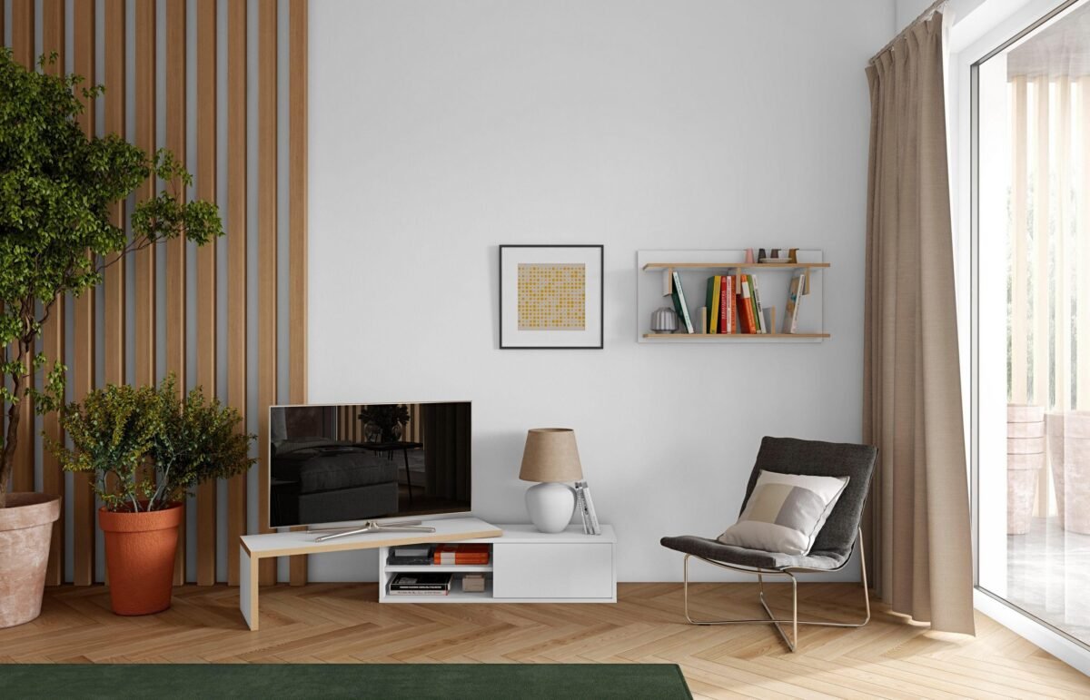 Modern Flexible TV Unit – Bright White with Wood Accents | TVU-6780 - Image 3
