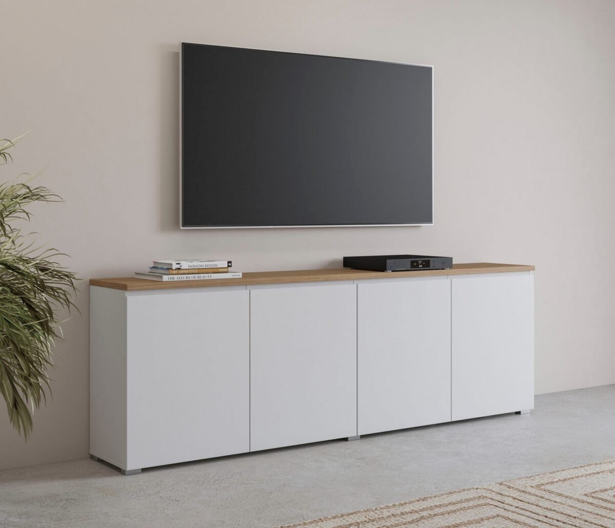 ⁦وحدة تلفزيون TVU-6786 – أبيض + بيج خشبي⁩ - الصورة ⁦2⁩