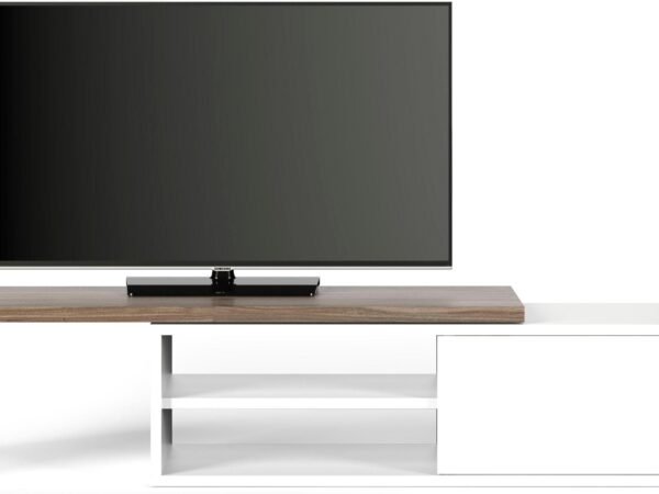 وحدة تلفزيون مودرن بتصميم انسيابي مرن – أبيض وخشبي | TVU-6778