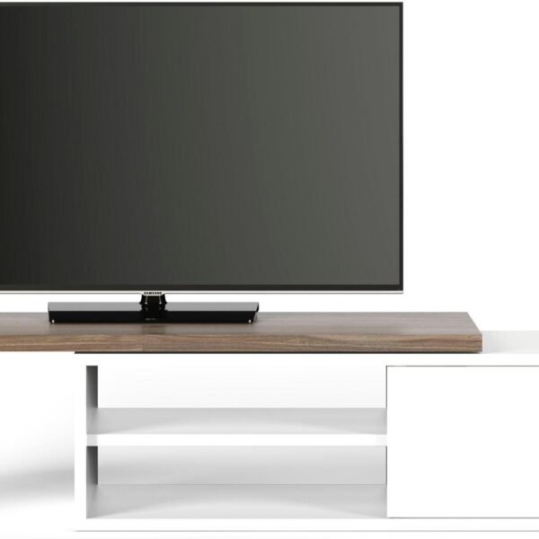 وحدة تلفزيون مودرن بتصميم انسيابي مرن – أبيض وخشبي | TVU-6778