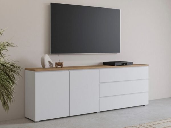 TV Unit TVU-6787 – White + Light wooden