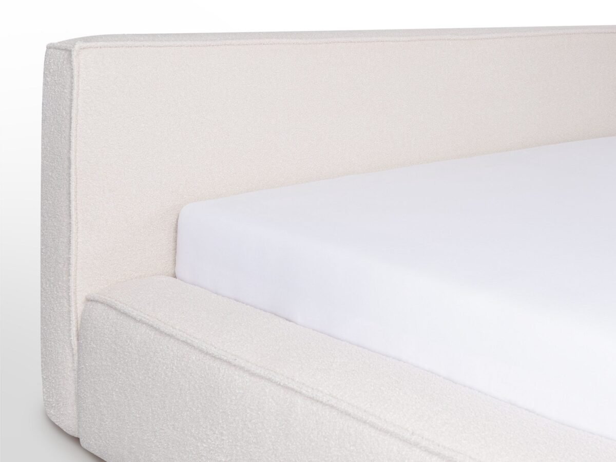 Minimalist "Bouclé" Box-Frame Bed – Light Beige | BED-2991 - Image 4