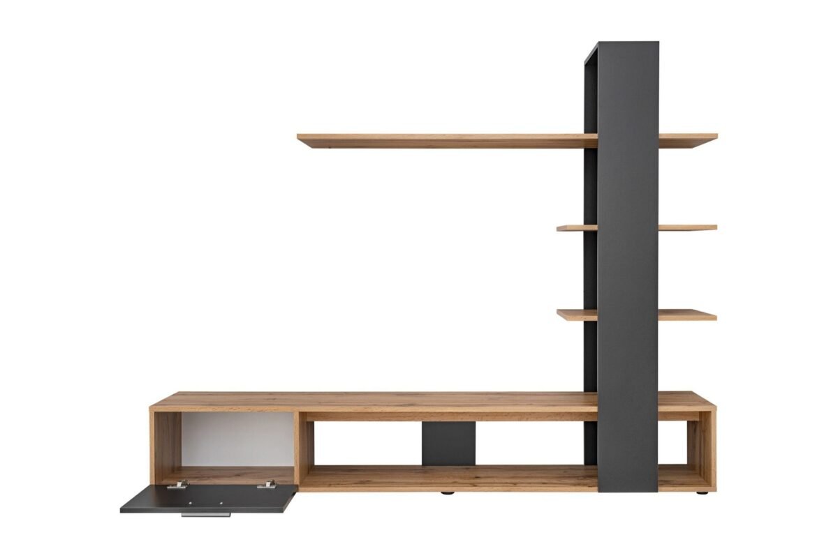 Modern TV Wall Unit with Display Shelves – Dark Grey & Wood | TVU-6782 - Image 3